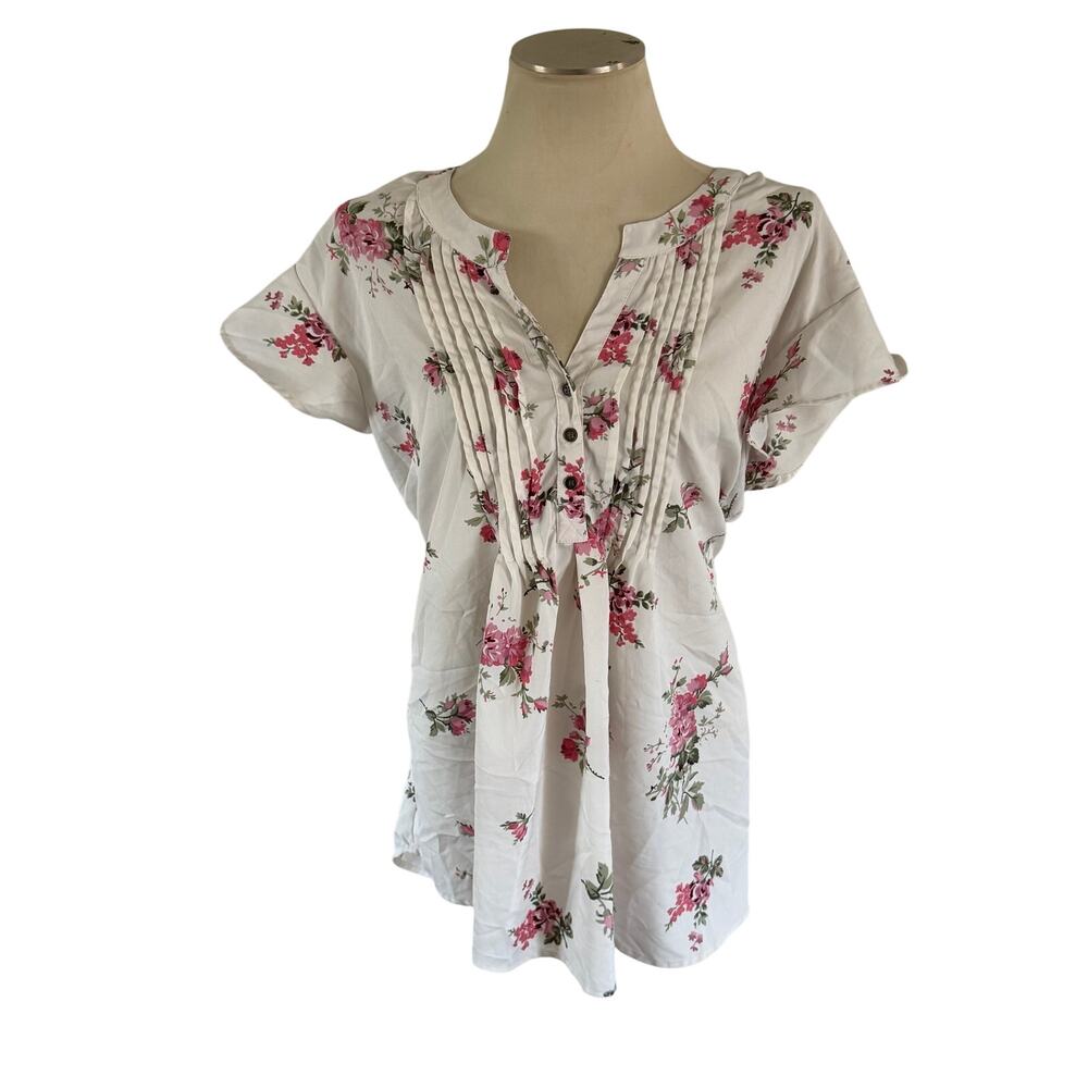 Oh! Mamma White Floral Maternity Popover Blouse Plus Size 3X Cottagecore